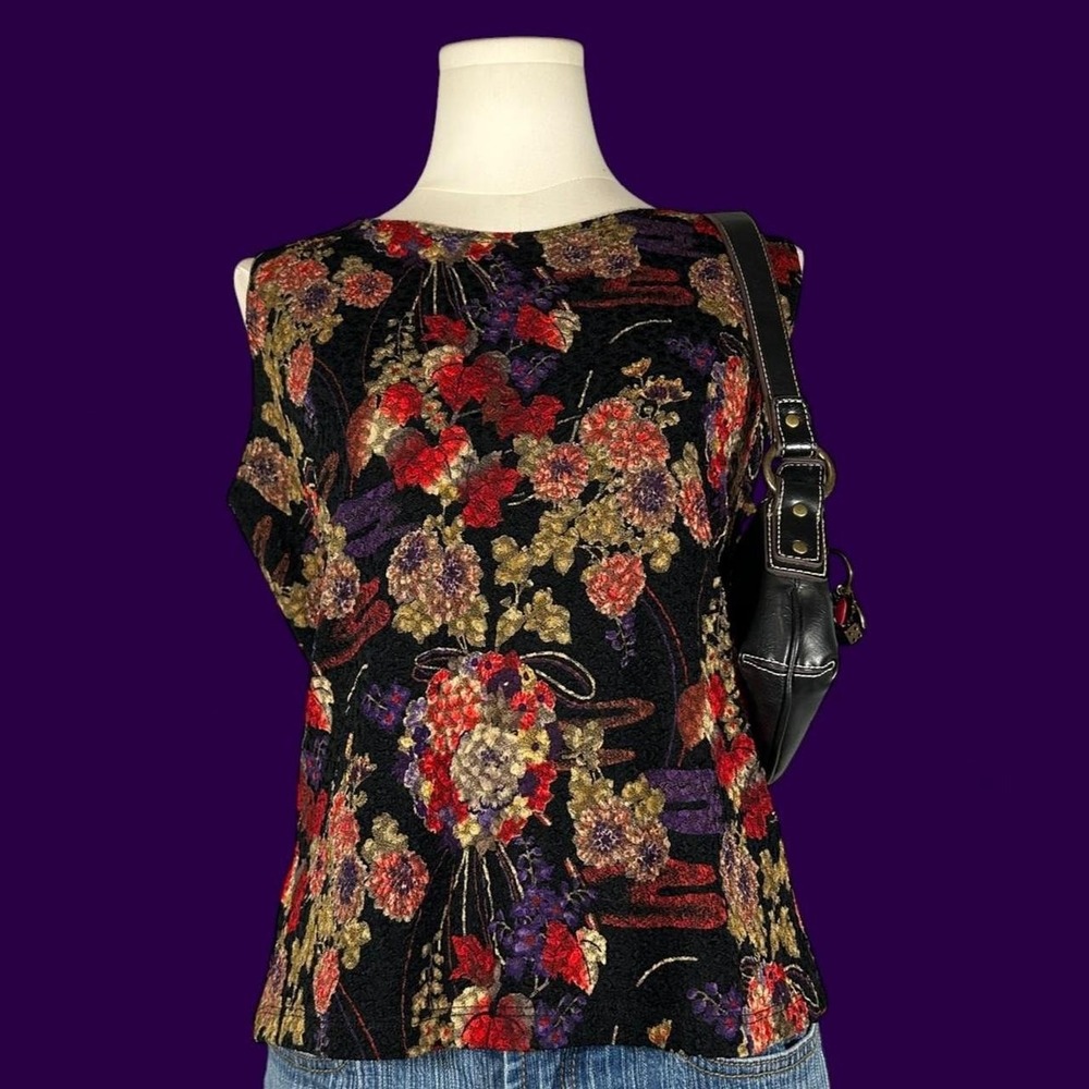 Y2K Fall Autumn Floral Textured Tank Top Womens L Boho Whimsigoth